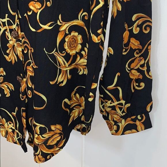 Vtg 80s Connections black & gold  tunic blouse - Picture 3 of 8